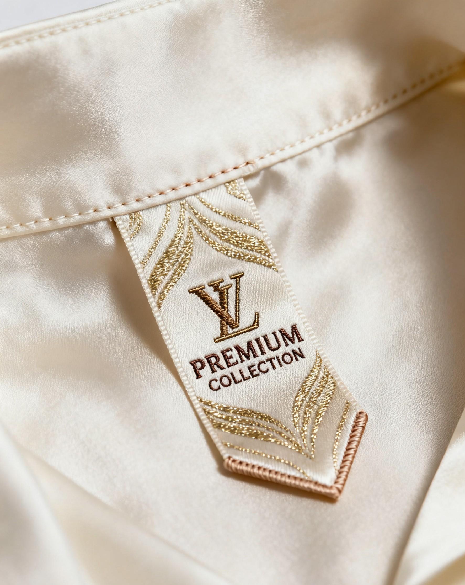 Elegant woven dress labels on premium clothing items